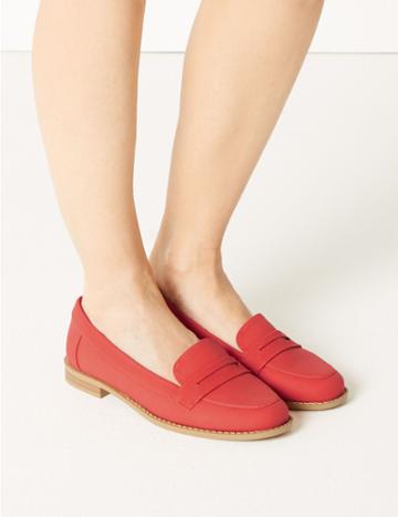 Marks & Spencer Extra Wide Fit Penny Loafers Red