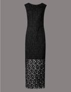 Marks & Spencer Cutwork Floral Lace Maxi Dress With Belt Black