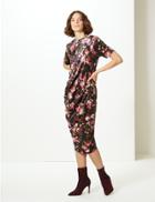 Marks & Spencer Floral Print Shift Midi Dress Black Mix