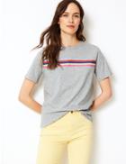 Marks & Spencer Pure Cotton Printed Straight Fit T-shirt Grey Marl