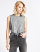 Marks & Spencer Cotton Blend Foil Sleeveless Jersey Top Grey Marl