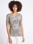 Marks & Spencer Pure Cotton Floral Print T-shirt Grey Mix