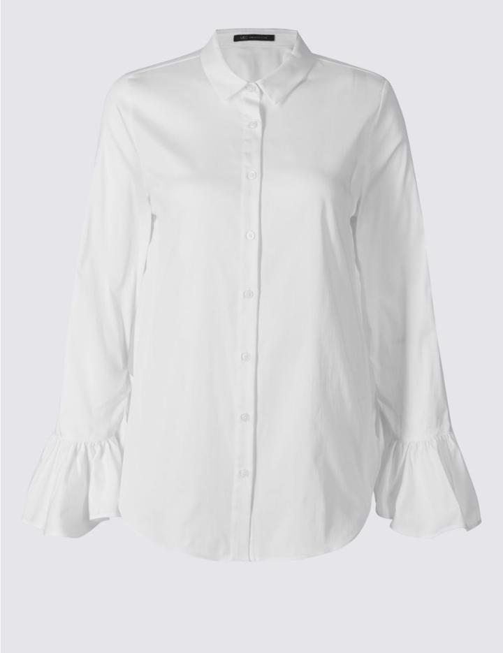 Marks & Spencer Cotton Rich Frill Cuff Shirt White