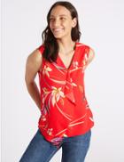 Marks & Spencer Floral Print Ruffle Front V-neck Blouse Red Mix