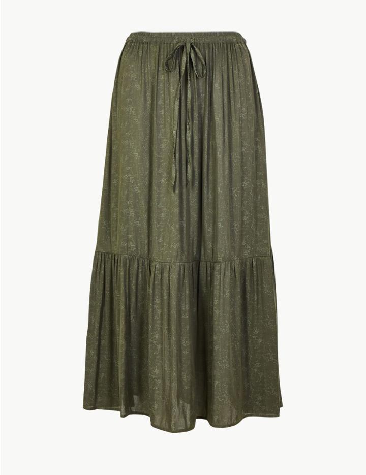 Marks & Spencer Satin Jacquard A Line Midi Skirt Hunter Green