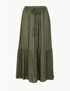 Marks & Spencer Satin Jacquard A Line Midi Skirt Hunter Green