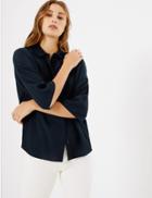 Marks & Spencer Oversized Button Detailed 3/4 Sleeve Shirt Navy