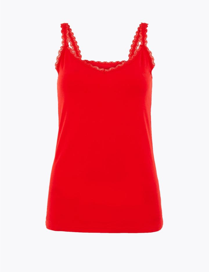 Marks & Spencer Lace Trim Vest Cherry Red