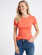 Marks & Spencer Cotton Rib Crew Neck T-shirt Bright Orange