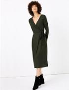 Marks & Spencer Ribbed Fit & Flare Midi Dress Fern Green