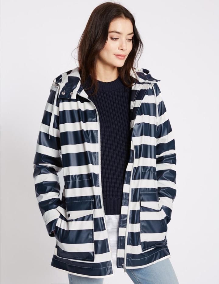 Marks & Spencer Striped Hooded Anorak Navy/cream