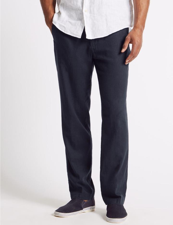 Marks & Spencer Regular Fit Linen Rich Chinos Navy