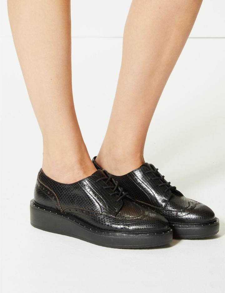 Marks & Spencer Leather Flatform Brogue Shoes Black Mix
