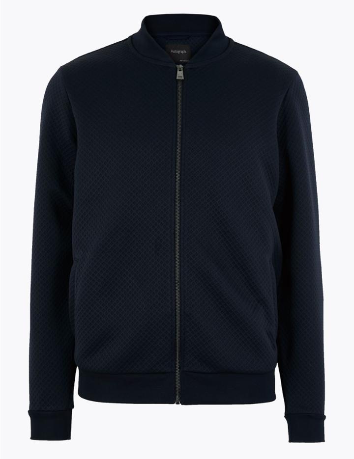Marks & Spencer Supima Cotton Jacquard Baseball Jacket Navy