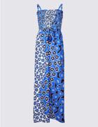 Marks & Spencer Floral Print Shirred Beach Dress Blue Mix