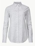 Marks & Spencer Cotton Rich Polka Dot Long Sleeve Shirt White Mix