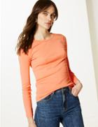 Marks & Spencer Pure Cotton Long Sleeve Regular Fit T-shirt Coral