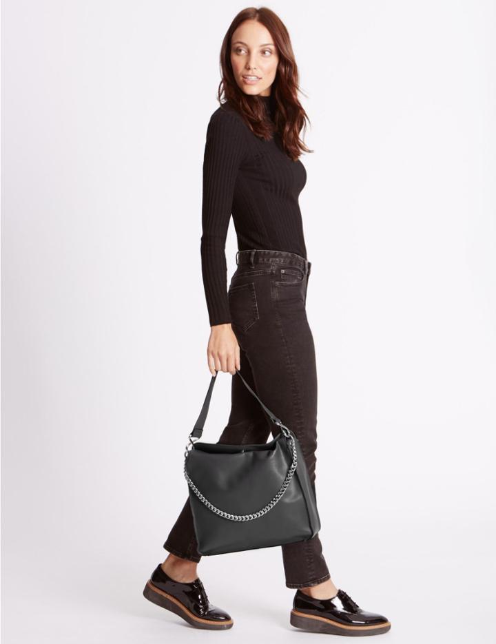 Marks & Spencer Faux Leather Chain Slouch Hobo Bag Dark Grey
