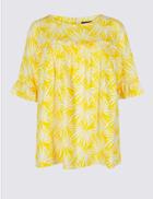 Marks & Spencer Palm Print Round Neck 3/4 Sleeve Blouse Buttercup