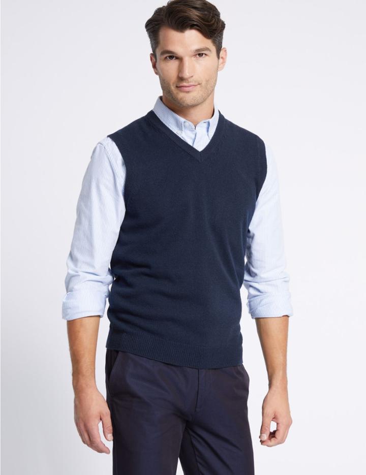 Marks & Spencer Pure Lambswool Sleeveless Jumper Navy