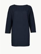 Marks & Spencer Textured Rib Slash Neck 3/4 Sleeve Blouse Navy