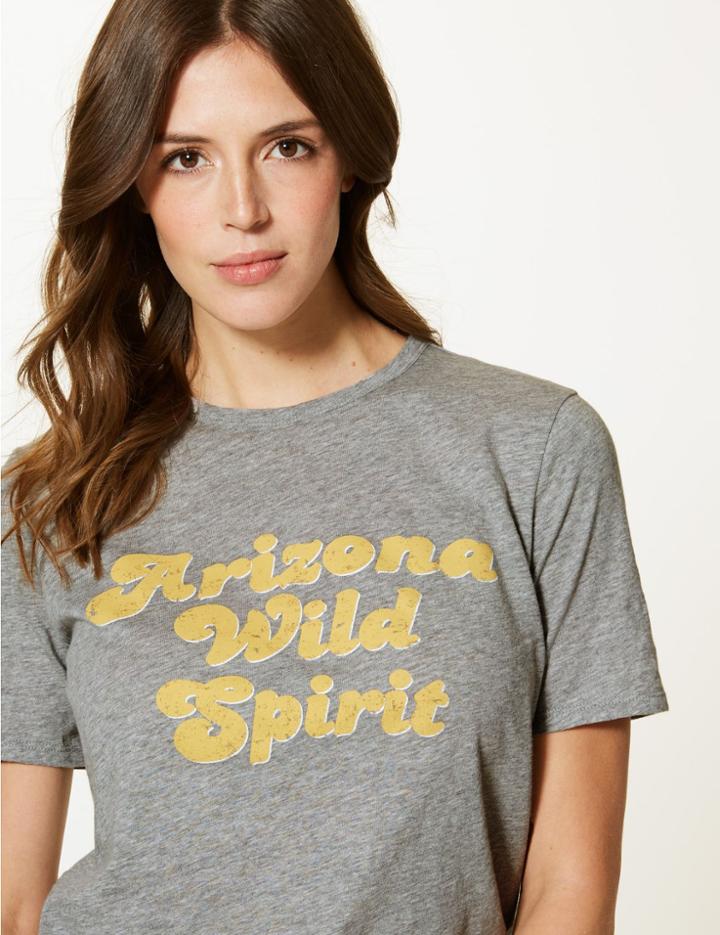 Marks & Spencer Pure Cotton Marl Text Straight Fit T-shirt Grey Mix