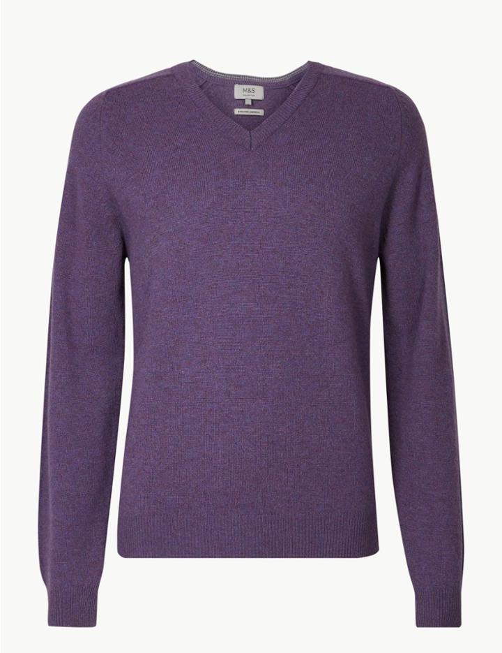 Marks & Spencer Pure Extra Fine Lambswool V-neck Jumper Dark Lilac