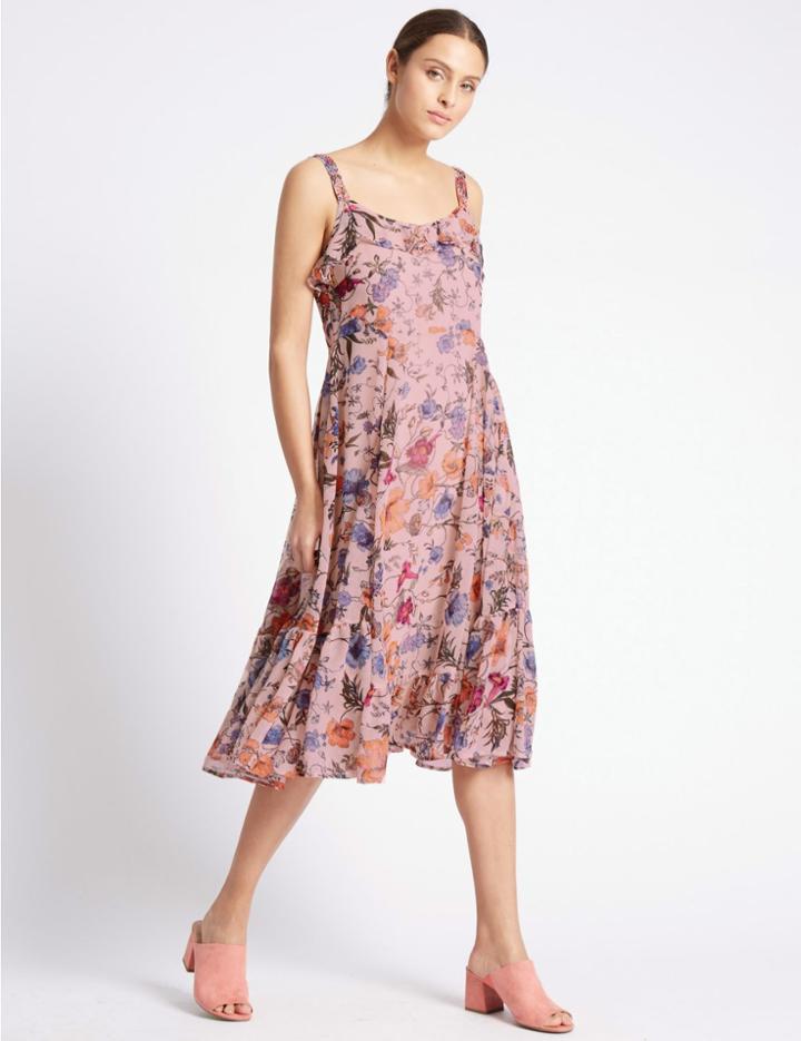 Marks & Spencer Floral Print Fuller Bust Slip Dress Pale Pink Mix