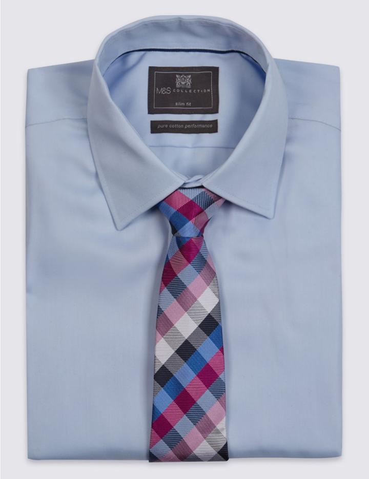 Marks & Spencer Pure Silk Checked Tie Fuchsia Mix