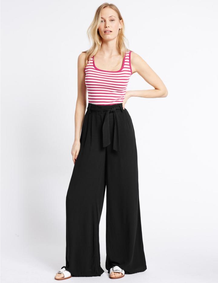 Marks & Spencer Crepe Wide Leg Trousers Black