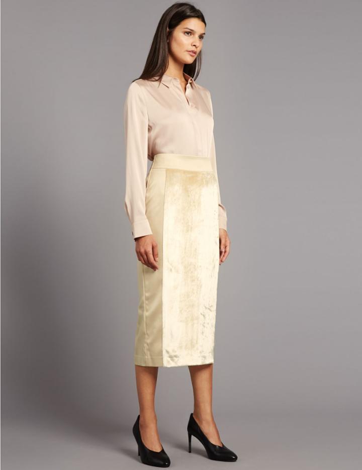 Marks & Spencer Velvet Pencil Midi Skirt Gold Mix