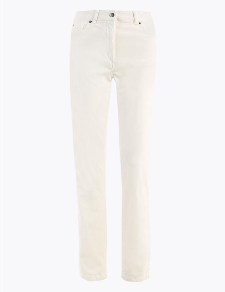 Marks & Spencer Corduroy Straight Leg Ankle Grazer Trousers Winter White