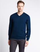 Marks & Spencer Merino Wool Rich Slim Fit Jumper With Silk Dark Marine
