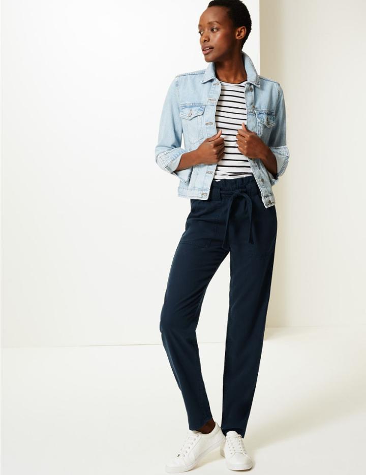 Marks & Spencer Tapered Leg Ankle Grazer Trousers Navy