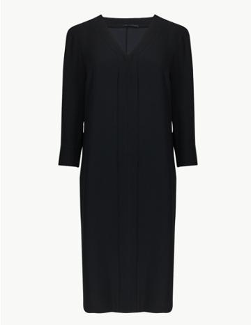Marks & Spencer V-neck 3/4 Sleeve Shift Dress Black