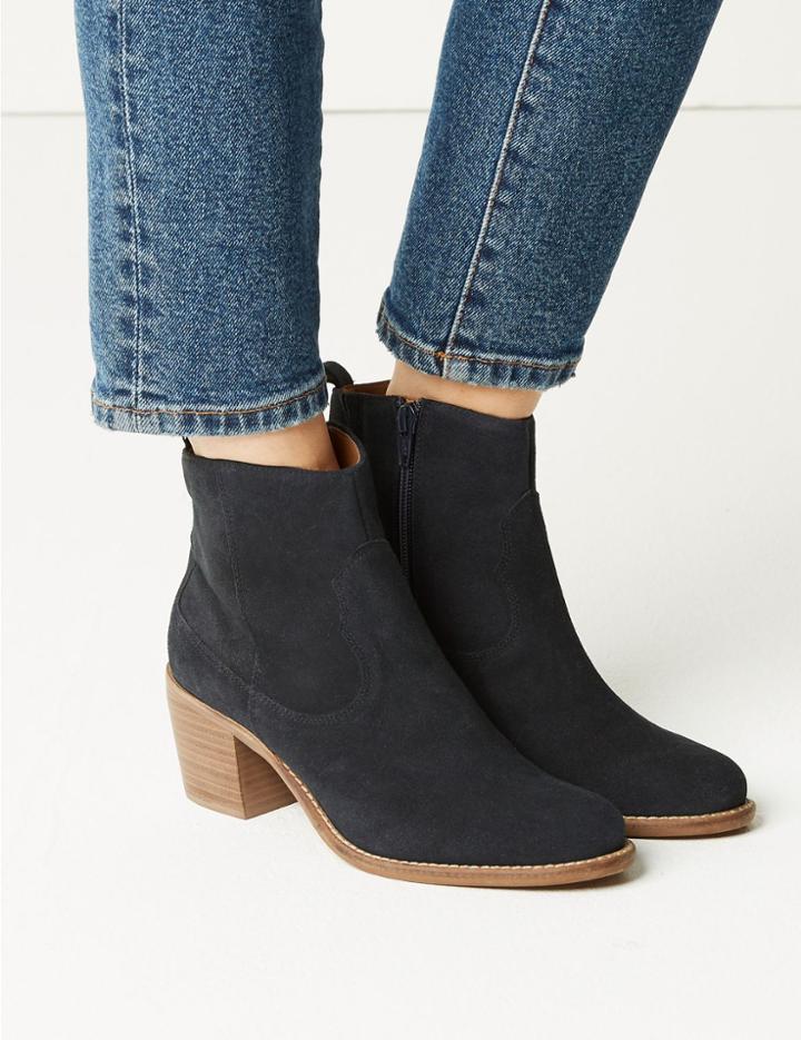 Marks & Spencer Suede Western Ankle Boots Navy
