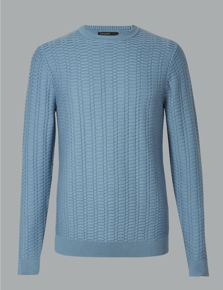 Marks & Spencer Cotton Rich Textured Jumper Blue