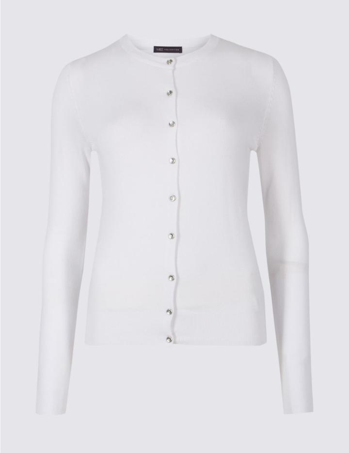 Marks & Spencer Ribbed Round Neck Cardigan Soft White