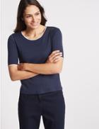 Marks & Spencer Pure Cotton Half Sleeve Jersey Top Navy Mix