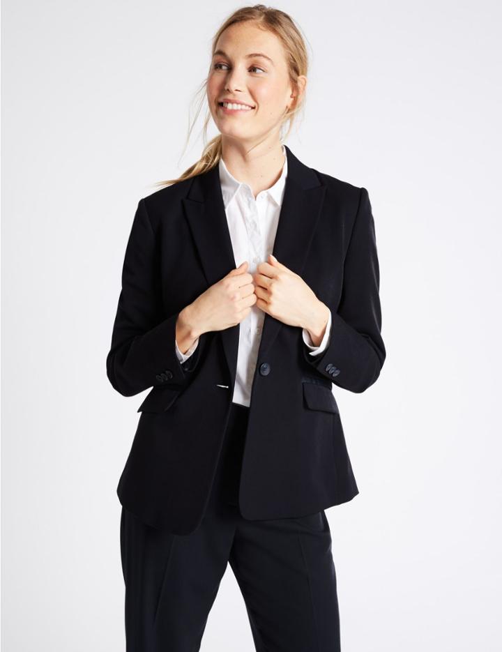 Marks & Spencer Grosgrain Trim Single Button Jacket Navy
