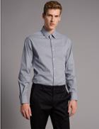 Marks & Spencer Cotton Rich Tailored Fit Shirt With Stretch French Navy