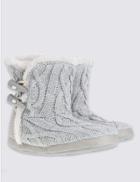 Marks & Spencer Cable Knit Slipper Boots Grey