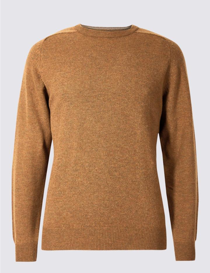 Marks & Spencer Pure Lambswool Crew Neck Jumper Dark Gold