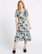 Marks & Spencer Petite Floral Print Tunic Midi Dress Light Blue Mix