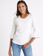 Marks & Spencer Pure Cotton Fluted Cuff Jersey Top Ivory