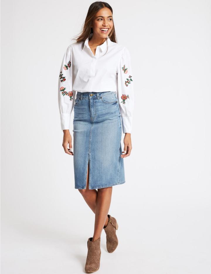 Marks & Spencer Denim Midi Skirt Light Indigo