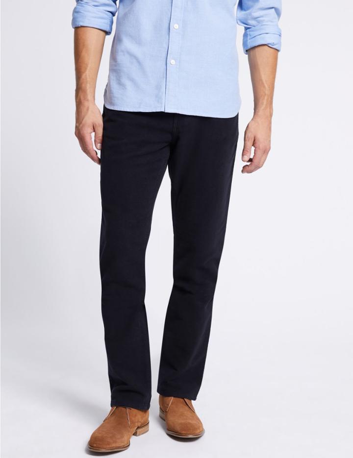 Marks & Spencer Italian Moleskin Regular Fit 5 Pocket Trousers Navy
