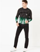 Marks & Spencer Forest & Sleigh Design Crew Neck Jumper Charcoal Mix