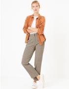 Marks & Spencer Checked Straight Leg 7/8 Trousers Neutral Brown