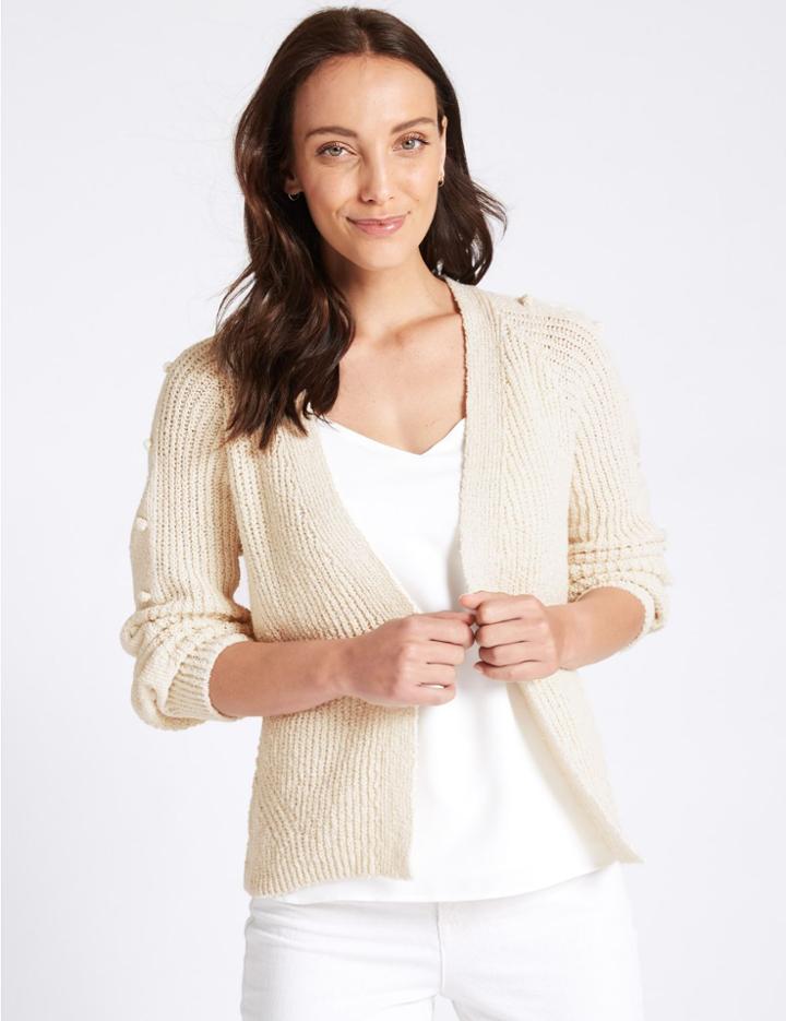 Marks & Spencer Cotton Blend Textured Cardigan Cream